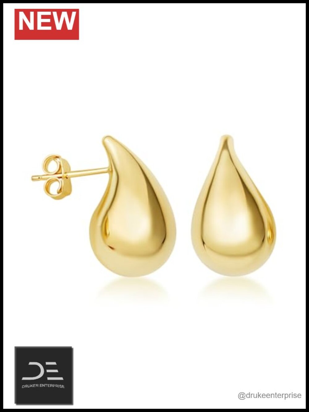 14K Yellow Gold Teardrop Stud Earrings S M L XL